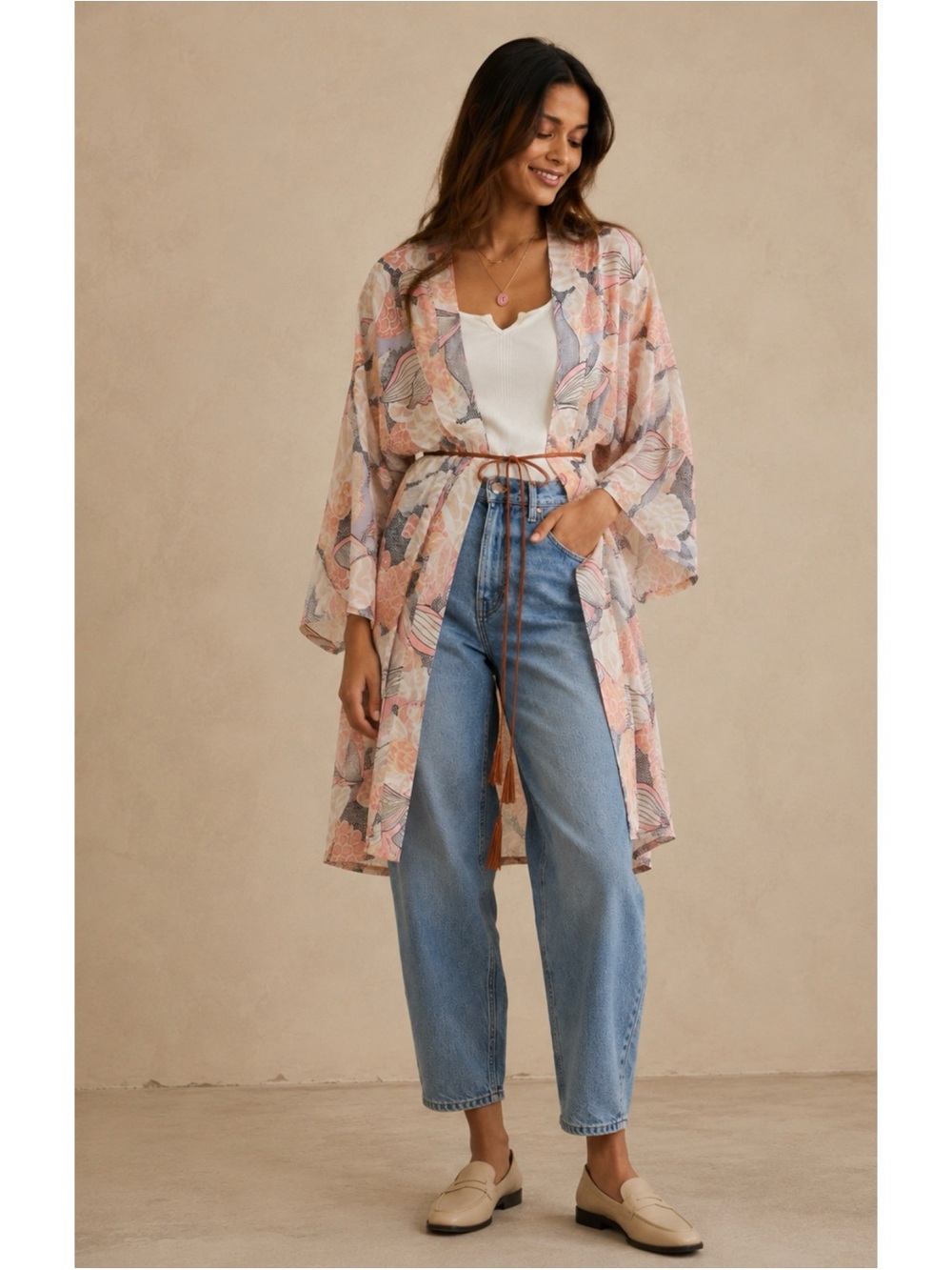 Anthropologie Graphic Belted Kimono ~ One Size ~ excellent